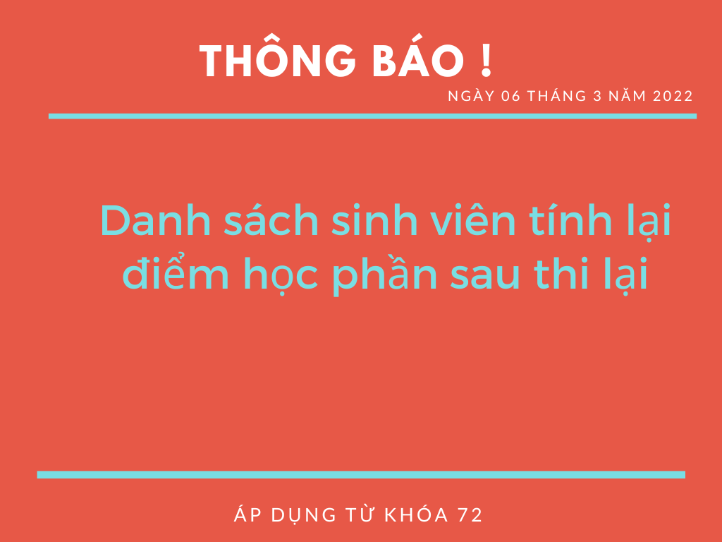 Hạ điểm học phần sau thi lại (áp dụng từ K72)